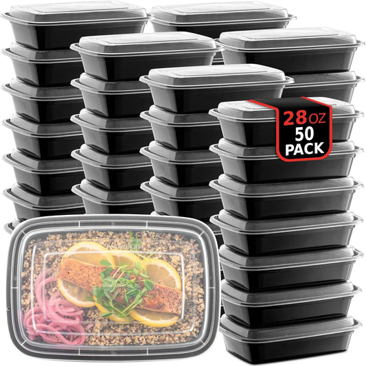 50-Pack Reusable Meal Prep Containers Microwave Safe Food Storage Containers with Lids