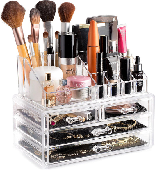 Clear Makeup Organizer – 16-Compartment Cosmetic and Jewelry Holder