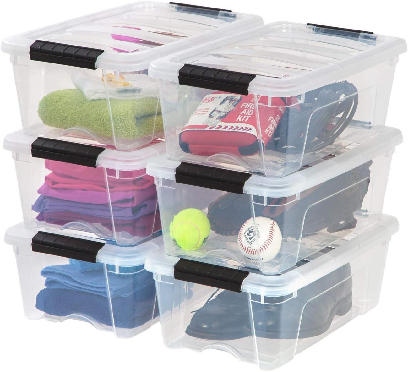 13 Qt Stackable Plastic Storage Bins with Lids, 6 Pack - BPA-Free, Made in US