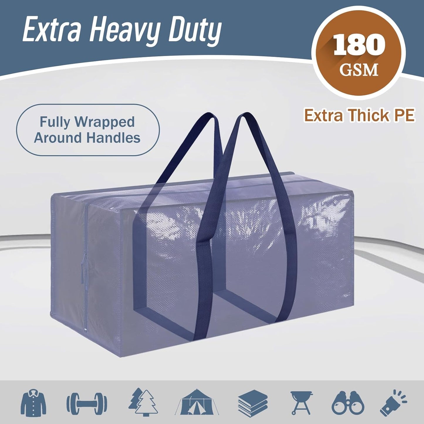 6 Pack Extra Heavy Duty Large Moving Bags with Strong Zipper & Comfortable Handles