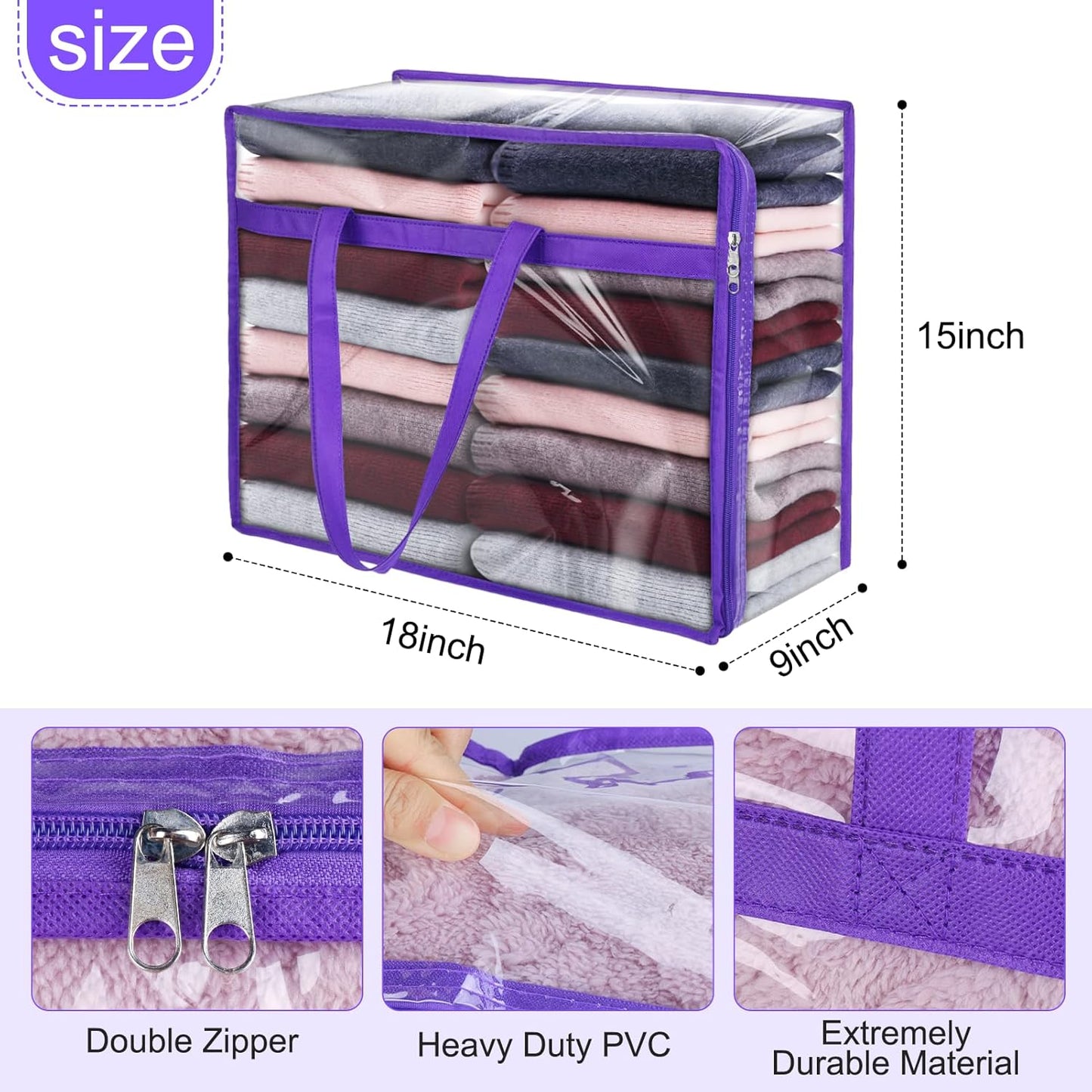 6 Pack Clear Zippered Storage Bags for Clothes,40L Closet Organizers and Storage Containers